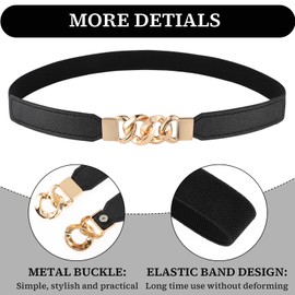 Amaxiu Women Elastic Skinny Belt, Stretchy Thin Belt Invisible Stretch Belts with Gold Buckle Ladies Waist Belt Dress Belt(Black)