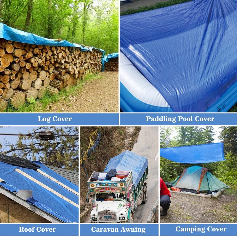 YIJUHOU Tarpaulin Waterproof Heavy Duty 115 GSM Blue Tarp Sheet