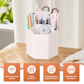 Penxina Pen Holder, 5 Slots 360-Degree Spinning Pencil Holder Desk Organizers, Desktop Storage Stationery Supplies Cute Pen Pencil Cup Pot for Office, School, Kids
