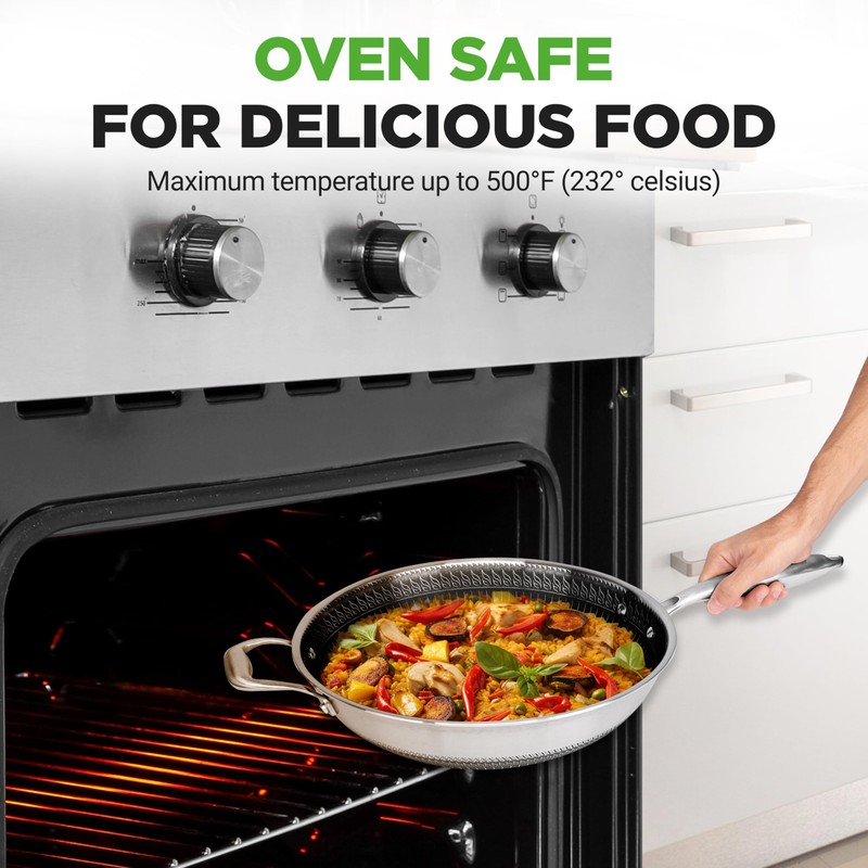 NutriChef 12" Stainless Steel Wok - Induction ready, Non Stick