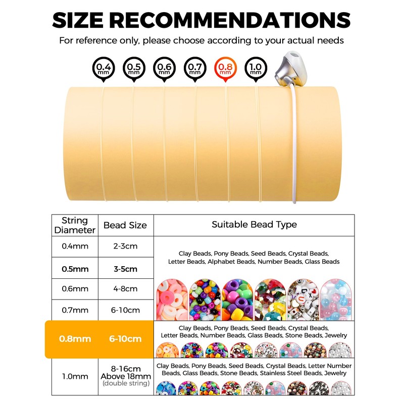 1 Rolls FIVEIZERO Elastic Bracelets String Cord,0.8 Round Crystal Elastic