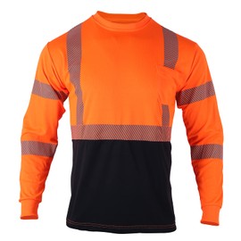 VENDACE Safety Reflective High Visibility Long Sleeve Shirts ANSI Class 2 Hi Vis Construction Work T Shirts for Men(Orange,M)