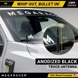 Anodized 50 Cal Bullet Antenna for Truck - Fits Ford F150 F250 Bronco RAM 1500 Chevy Silverado GMC Sierra Tundra Tacoma - Billet Aluminum, UV & Chip Resistant, Car Wash Safe, Short Replacement, Black