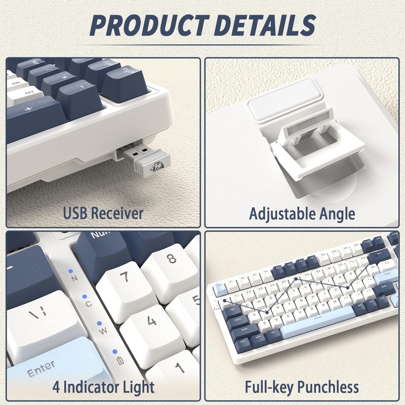ATTACK SHARK K8 Wireless Mechanical Keyboard, Trip-Mode BT5.0/2.4G/Wired Gaming Keyboard