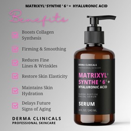 DERMA CLINICALS Matrixyl Synthe'6 Serum + Hyaluronic Acid, Anti-Aging, Hydrating facial Serum, Produce Collagen, Anti-Wrinkle, Fine Lines, Firming Serum - 8oz