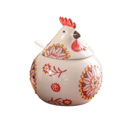 Yaroocvn Ceramic Chicken-Shaped Seasoning Jar, Kitchen Condiment Box with Spoon and Lid, Moisture-Proof Household Storage Container (Red)