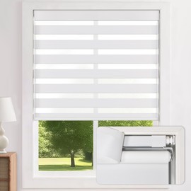 LazBlinds Cordless Zebra Blinds for Windows - Dual Layer Light Filtering & Blackout Roller Shades, Free-Stop Lift System, No Drill Easy Install, Day & Night Privacy with Valance, 32.5"W X 72"H, White
