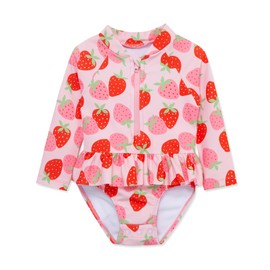 Little Me Clothes for Baby Girls' Strawberry One Piece Rashguard, Chrystal Rose, 18 Months