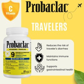 Probaclac Travelers Probiotics Reduce The Risk of Traveler's Diarrhea, Maintain Immune Functions and Help Support gastrointestinal Health. Contains 6.5 Billion Active Cells (9 strains) (120)