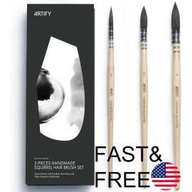 ARTIFY 3PCS Professional Natural Squirrel Hair Quill Watercolor Brushes#0,#2, #4