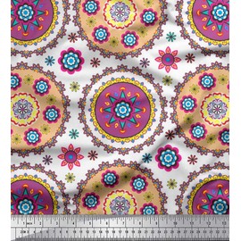 Soimoi White Viscose Chiffon Fabric Floral Mandala Printed Craft Fabric BTY 42 Inch Wide
