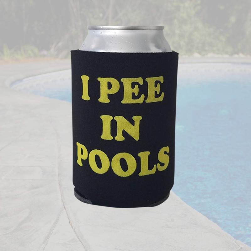 I Pee in Pools - Funny Can Cooler - Black