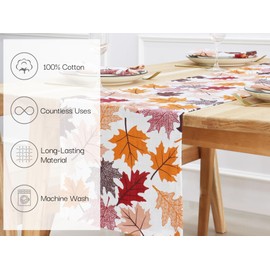 PurpleEssences Camino de mesa de hojas de arce otoñales, decoración de mesa de comedor para interiores y exteriores, 14 x 72 pulgadas, hojas de arce