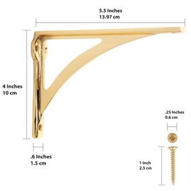 EDUWURXS Ironbridge Brass-Plated Shelf Brackets | Heavy Duty Wall Brackets for Shelves | Rustic Supports for Kitchen, Living Room & Outdoor | 4x5.5 (Pack of 2)