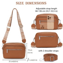 RQJZ 25 x 20 cm Shoulder Bag Women's Handbag Women's Medium Vegan Leather Crossbody Bag Women's with Multiple Compartments and 2 Shoulder Straps, brown