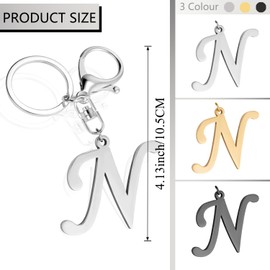 XGALBLA Cute Gold/Silver/Black Letter A-Z Keychain for Women Bag Charms for Handbags Stainless Steel Initial Letter Keychain, Silver-n