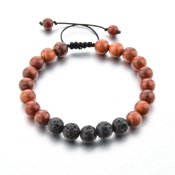 Mystiqs Adjustable Lava Rock & Dark Wood Beaded Stone Bracelets Essential Oil Diffuser for Men/Women, FREE Aromatherapy E-book Ideal for Anti-Stress or Anti-Anxiety