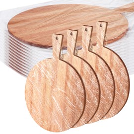 Patelai 12 Piece Round Wood Cutting Board Pizza Peel with Handle Laser Engraving Serving Board Charcuterie Cheese Bread Cutting Board Bulk for DIY Wedding Housewarming Gift(12 Inch, Walnut Wood)