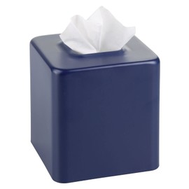 mDesign Metal Square Tissue Box Cover, Modern Facial Paper Holder - Accessories for Bathroom Vanity Countertop, Bedroom Dresser, Night Stand, Desk, Office, End Table, Unity Collection, Matte Navy Blue