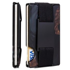 GOLRIDI Minimalist Wallet for Men,Slim RFID Blocking Wallet,Durable Expandable Compact Plate, Matel Credit Card Holder,Cash Strap/Money Clip (Resin Black)