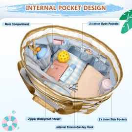 KTUEOV XXL Family Beach Bag, 45L Waterproof Beach Bag with Zip, 12 Compartments, Swimming Bag, Women's Lightweight and Foldable Beach Bag, Tote Bag, Shopper for Beach, Pool, Travel, Gym