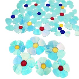 20PCS Glass Flower Mosaic Tiles, 2 Size Petal Stained Glass Mosaic Pieces for DIY Flower Crafts Home Decoration, Indoor & Outdoor Decor (Iridescent Sky Blue)