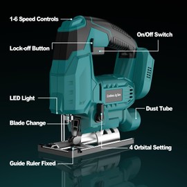 CAMXTOOL Cordless Jig Saw with Battery & Charger, Jigsaw Tool for Makita 18V Battery, with LED Light, Varible Speed, Bevel Angle (0°-45°), 3-Position Orbital Jig Saw for Wood PVC Metal Cutting
