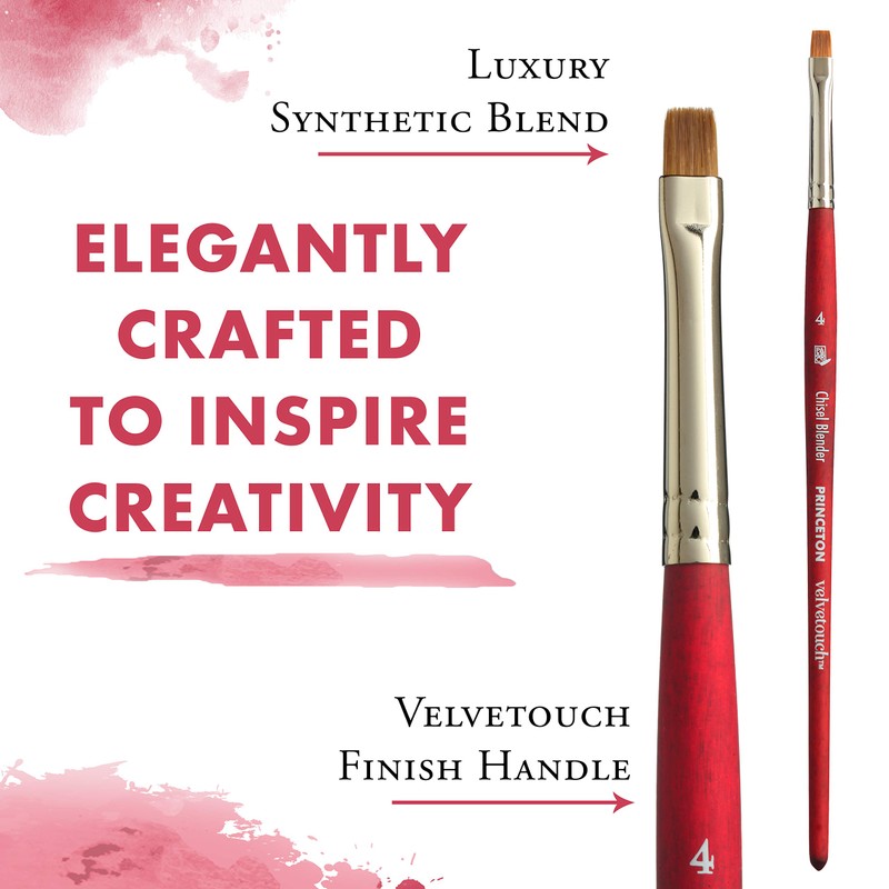 Princeton Velvetouch Chisel Blender Brush, Synthetic, Short Handle, Size 4,