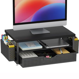 gianotter Soporte elevador de madera para monitor, organizador de estante de escritorio de oficina, organizador de escritorio con cajn y soporte para 