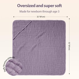 Unnivoll Hooded Baby Towels for Newborn - 2 Pack, 100% Muslin Cotton, Baby Bath Towels with Hood, Soft and Absorbent for Girls Infant, Toddler and Kids, Large 32x32 Inches, Newborn Essential