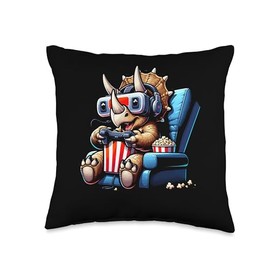 Gamer Triceratops Popcorn Gaming Chair Headphones Games Throw Pillow