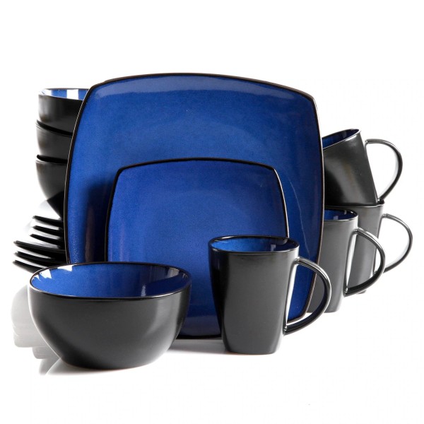 Gibson Home Modern Duotone Squared16pc Dinnerware Set Blue