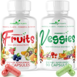 Daily Fruits and Veggies Supplement - 180 Capsules for 30 Days, Non GMO & Gluten Free Superfood with Natural Vitamins - Powered by Plants, 2-Pack