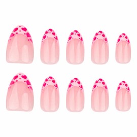 BABALAL Press on Nails Medium Almond Fake Nails Pink French Tip Glue on Nails Heart Acrylic Nails Valentine Day Romantic Stick on Nails 24Pcs Glossy Manicure Stick on Nails Stiletto Artificial Nails