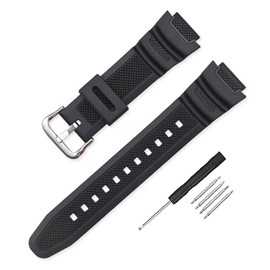 Replacement Watch Band 18mm Resin Strap for Men's AE-1000W AE-1200W AQ-S810W SGW-400H SGW-300H MRW-200H W-735H (Black)