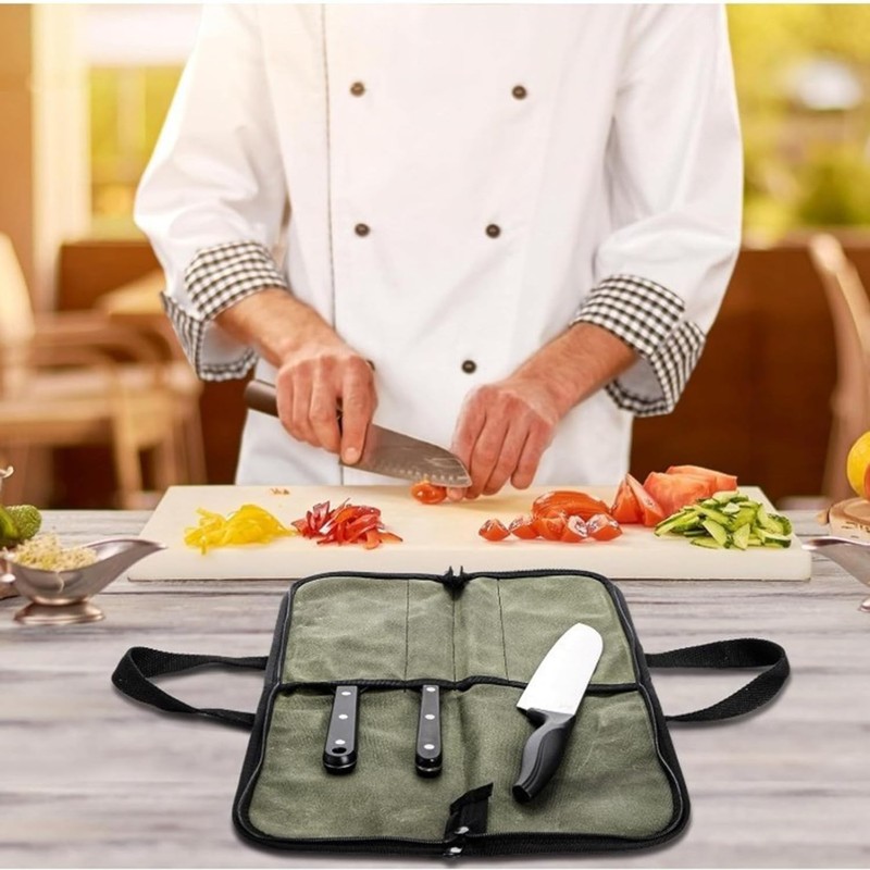 Zisqerts Heavy Duty Knife Roll for Chefs - Waxed Canvas