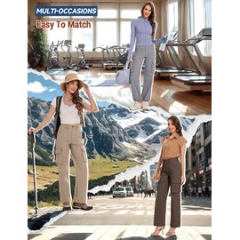 Moosehill Womens Hiking Pants Lightweight: Quick Dry Water Resistant High Waisted Cargo Pants with 7 Pockets for Travel Casual Streetwear(Brown, 4, 30")