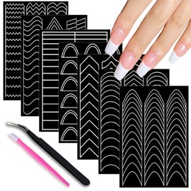 33Sheets 16Design French Tip Nail Guides, Self-Adhesive French V-Shaped Line-Shaped Moon Shaped Manicure Strip Stickers for Edge Auxiliary Black DIY Decoration Stencil Tools…