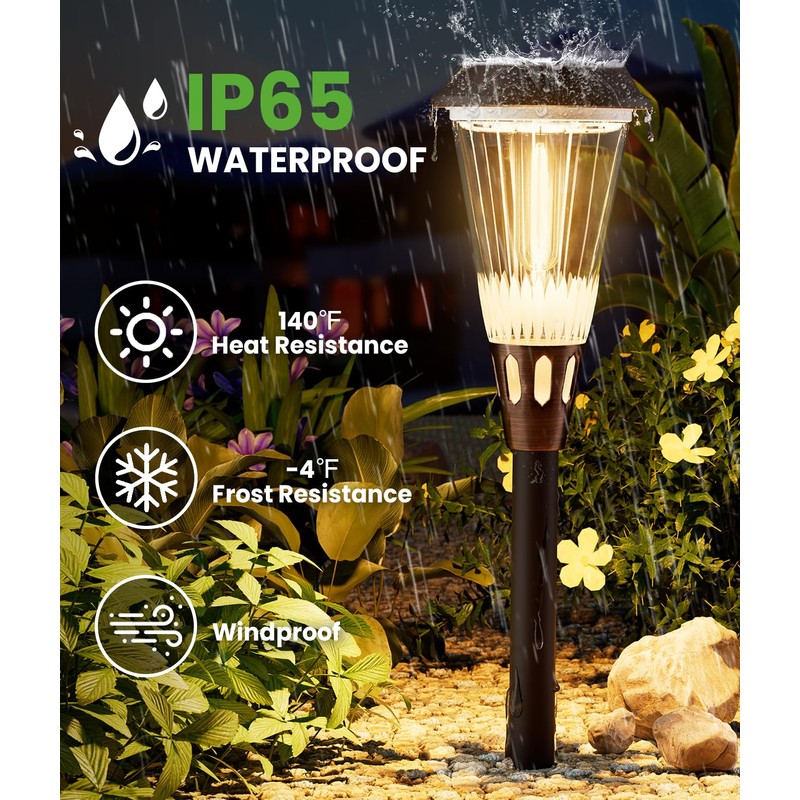 BITPOTT 4 Pack Solar Pathway Lights Waterproof IP65, 2-in-1 Warm&Cool