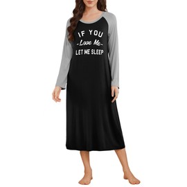Ekouaer long nightgown Full Length Sleep Shirts Crew Neck Soft Nightshirts Black Love Me, XXL