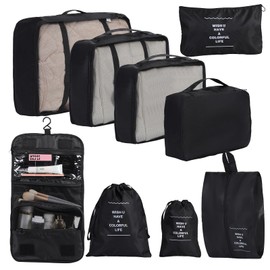 Packing Cubes Compression Storage Luggage Organizers Bags 9 set/11set for Travel Clothing Classification Storage Bag (Black, 9 Pieces)
