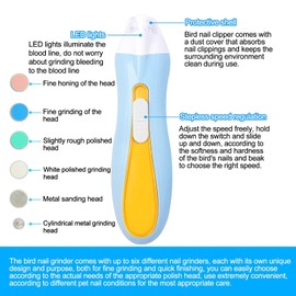 Bird Nail Grinder,Bird Nail Trimmer,Bird Beak Trimmer with LED Lights,Electric Bird Beak Grinding Stone,with 6 Grinders Adjustable Speed,for Budgies,Parakeets,Conure,Cockatiels,Lovebirds,Finches.