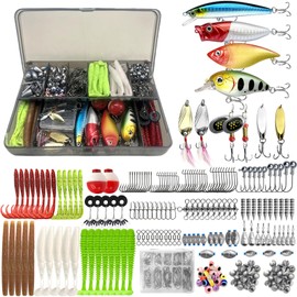 Aoxwomens Fishing Lures Bait Kit Topwater Lures Tackle Set for Bass Trout Salmon,Premium Fishing Gear Bundle Including Spoon,Minnow Worms,Crankbaits,Spinners,Plastic Worms,Jigs,Plugs (YUJU-354)