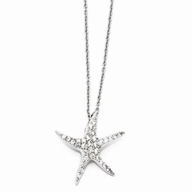 Cheryl M Sterling Silver CZ Starfish 18in Necklace