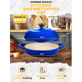 Dutch Oven Bread Baking Pot with Lid 6QT Enameled Cast Iron Oven, Gradient Blue Design & Complete Sourdough Kit (Banneton Basket, Dough Tools, Silicone Sling) for Artisan Bread Making
