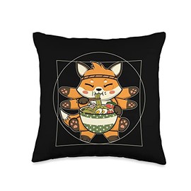 Fox Ramen Noodles Kawaii Anime Vitruvian Fox Ramen Throw Pillow