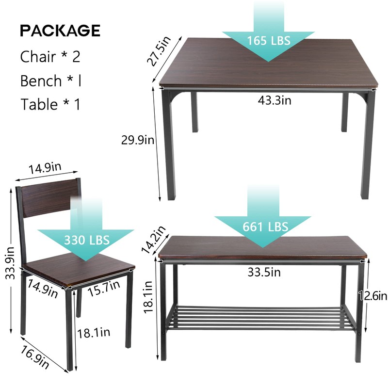 DlandHome 4 Person Dining Table Set, Dining Table with 2