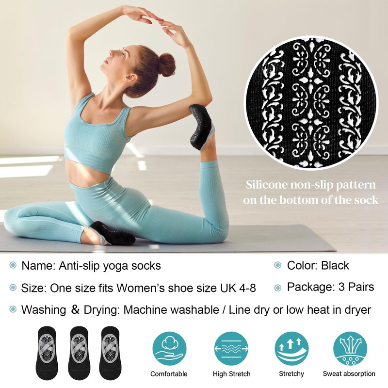 RainFlowwer Women's Yoga Socks, Pilates Socks Non-slip Breathable Elastic Dance