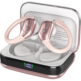sajawass Wireless Earbuds Bluetooth 5.4 Headphones, IPX7 Waterproof Earbuds, Over-Ear Headphones, Noise Cancelling Earbuds 75 Hours Playtime, LED Power Display for Sports/Workout - Rose Gold