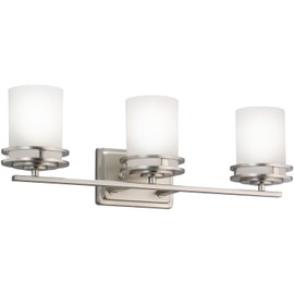 Kichler 5078NI, Hendrik Reversible Glass Wall Vanity Lighting, 3 Light, 300 Watts, Brushed Nickel